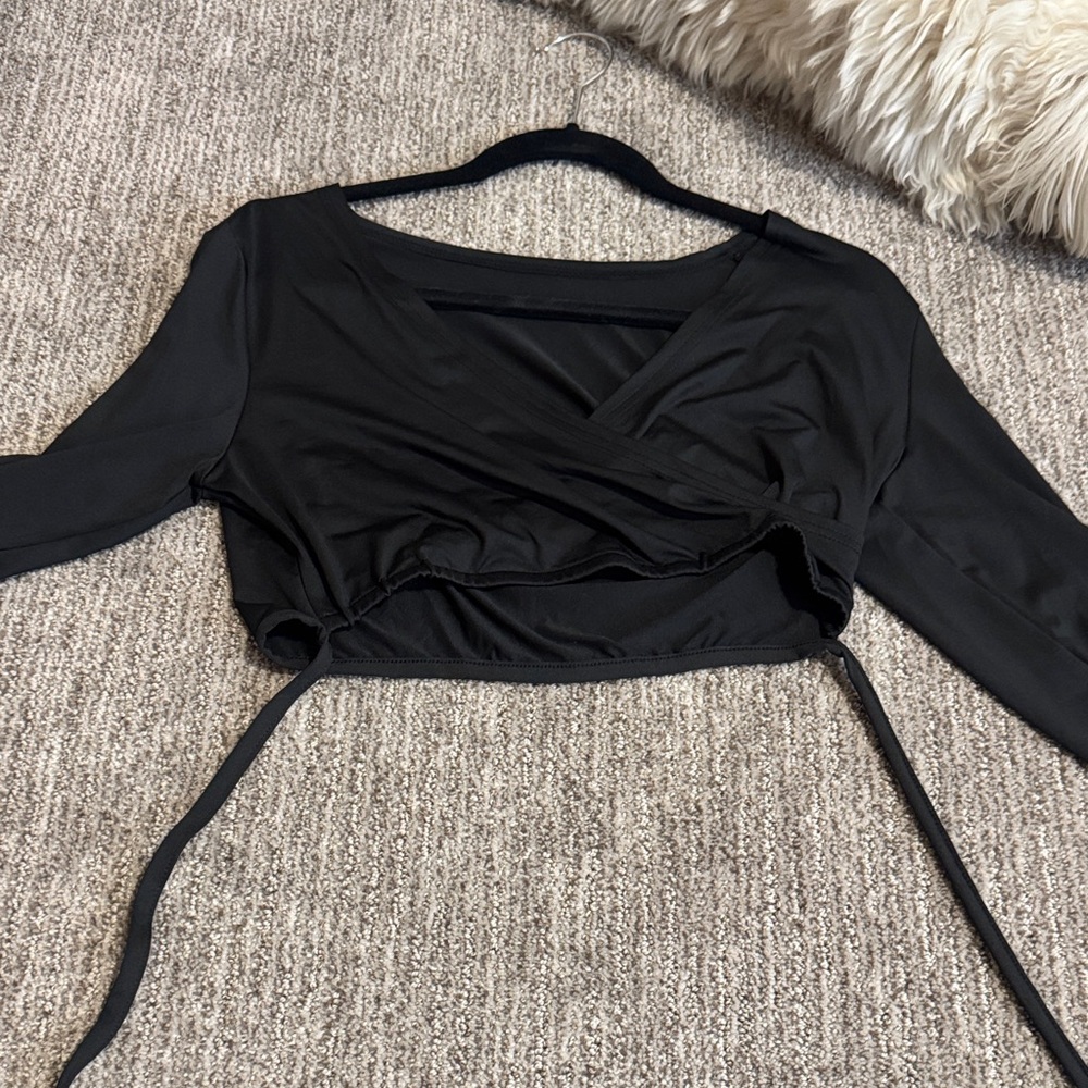 Black Wrap-Front Women's Top